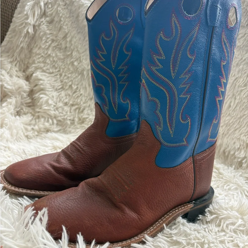 Old West Brown Foot with Blue Shaft Western Cowboy Boots